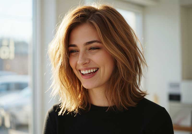 Mulher com corte de cabelo moderno