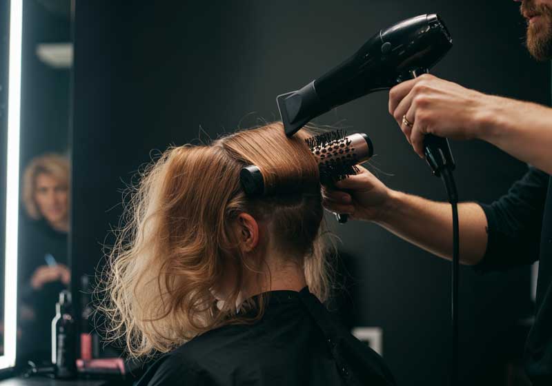 Profissional fazendo escova em cabelo